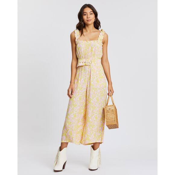 Faithfull the Brand Dolores Ida Floral Print Wide Leg Cropped Jumpsuit Size S - Picture 1 of 12